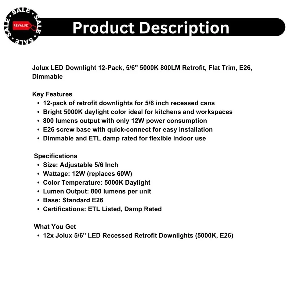 Jolux LED Downlight 12-Pack, 5/6